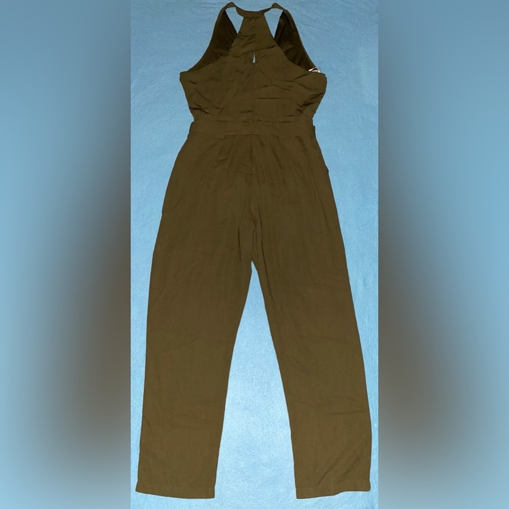 LULUS In The City wrap top jumpsuit olive belted lined 2 pockets NEW size M - Picture 5 of 15